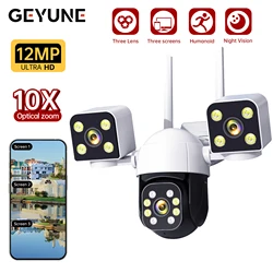 12MP 6K 3 Lens 3 Screens Waterproof CCTV Outdoor WIFI Phone Network Camera PTZ 360 Intelligent Cam Security Protection Cameras