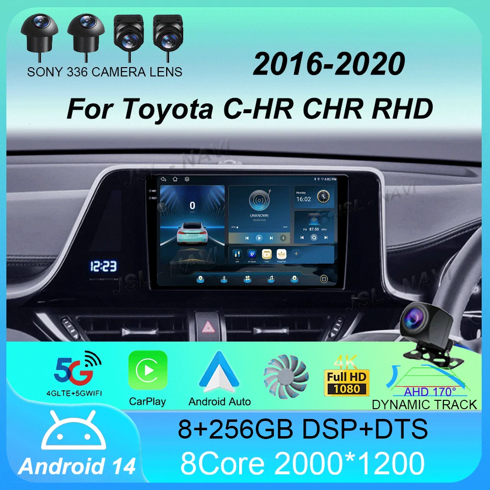 Car Radio Android 14 Carplay Auto Screen Multimedia Player For Toyota C-HR CHR 2016-2020 Right Hand Driver Stereo 2din Head Unit