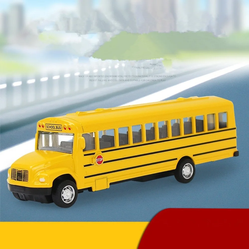 Diecast Alloy School Bus Toy para crianças, modelo de veículo de inércia, carro puxado, brinquedos educativos para crianças, presente para meninos,