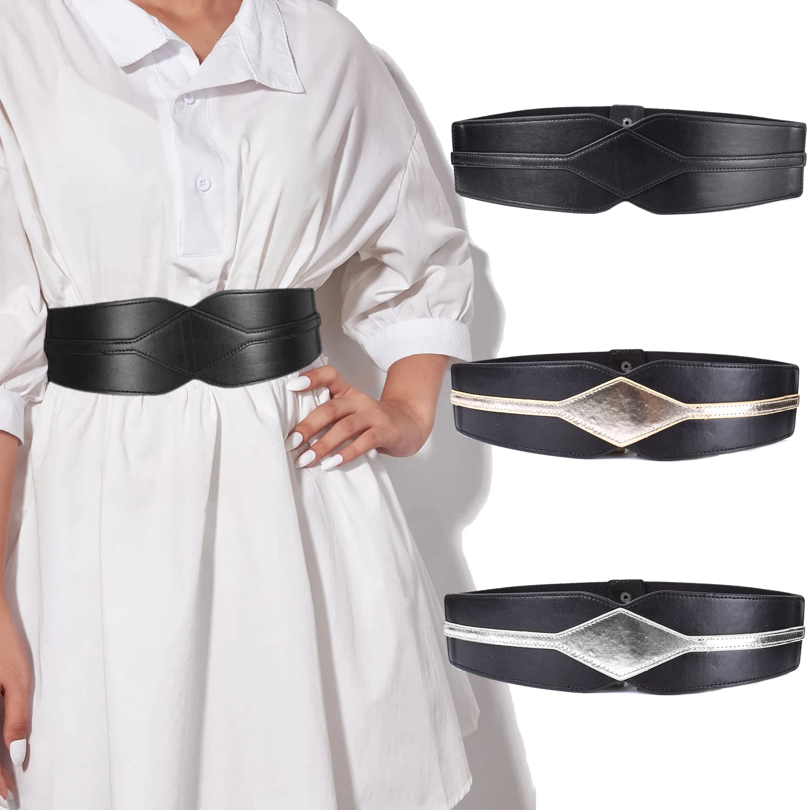 3 Color Choice Fashion Women's Elastic Waistband Wide Belt Suitable for Jacket, Windbreaker Women Simple Waistband