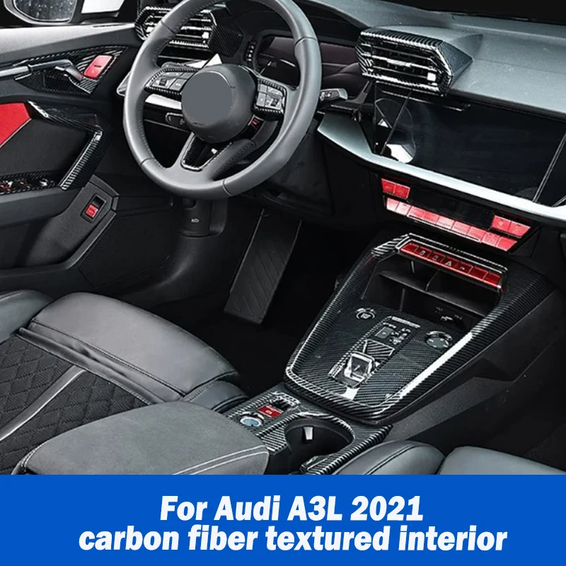 For Audi A3 A3L 2021-2024 ABS Carbon Fiber Interior Modification Dashboard Gear shift Puller Door Bowl Panel Frame Accessories