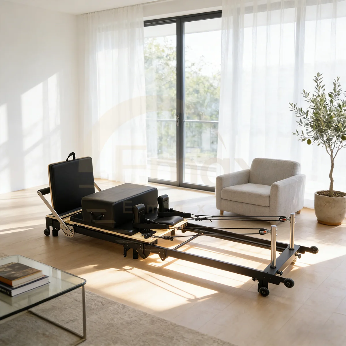 v*-High Density Space-saver Adjustable Legs  Aluminum Folding Pilates Reformer for Senior Fitness