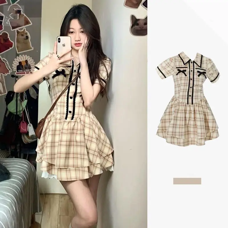 فستان فتاة حلو وحار لربيع وصيف، مع نمط مدرسي متخصص وخصر محكم، فستان منتفخ #1