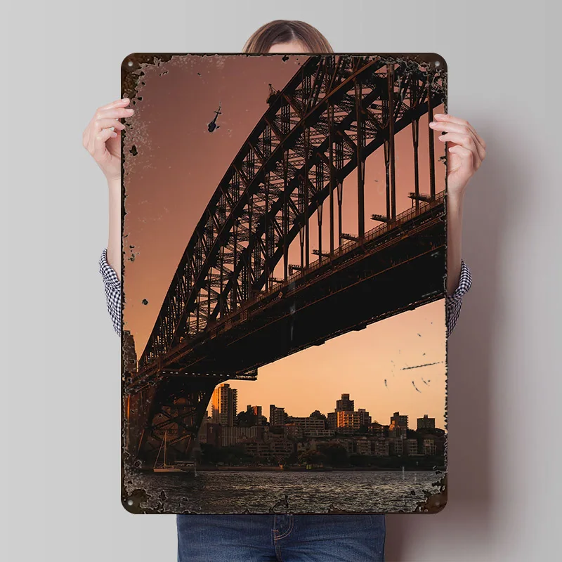 Sydney Harbour Bridge Printed Poster Customized Retro Wall Art Vintage Metal Tin Signs for Decoration Home Decor Items House