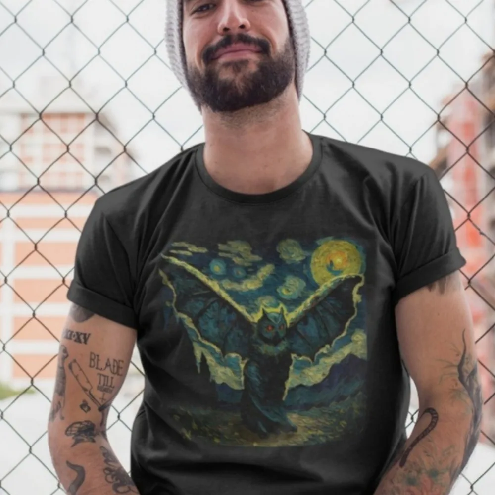 

Mothman Shirt Starry Night Black Tee Cryptid Shirt Gothic Punk Horror Mothman Tee Rockabilly Gift for Cryptid Bigfoot Mothman