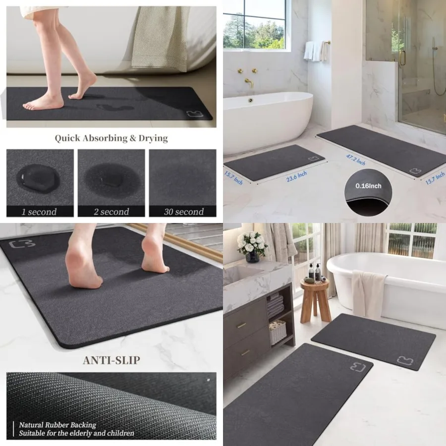 

2 Pcs Bathroom Rugs Mat Set - Quick Dry Diatomaceous Earth Bath Mat for Bathroom Non-Slip Bath Rug with Rubber Backing, Absorbe