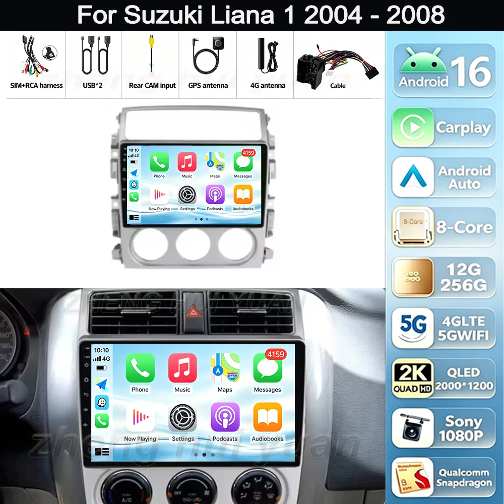 For Suzuki Liana 1 2004 - 2008 Android 16 Car Radio Multimedia Player Android Auto Carplay Head Unit Navigation GPS WIFI RDS 4G