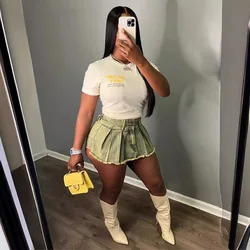 Women Skirts Pants Denim Short Skirt Pant Sexy Slim Y2k Streetwear Casual A Line Hip Wrap Elegant Pleated Shorts Button Pocket