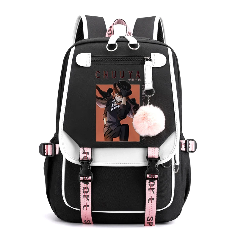 Bungou Stray Dogs School Bags Girls Teenager Backpack Children Usb Chuuya Nakahara Bungou Stray Dogs Anime School Bag Backpack