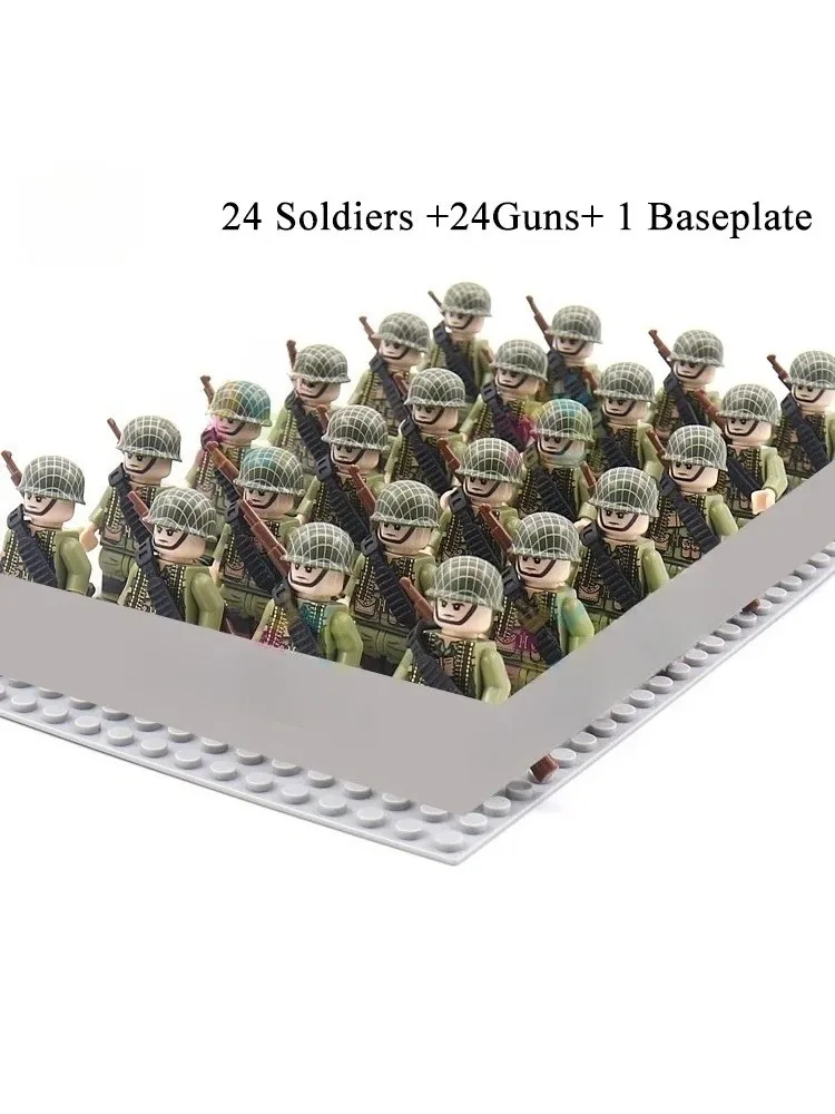 24-teiliges Armeesoldaten-Bausteinset mit Mini-Puppen und Untergrund, DIY-Kriegsszenen-Bausteine, Kinderspielzeug-Sammlung – Detail 1
