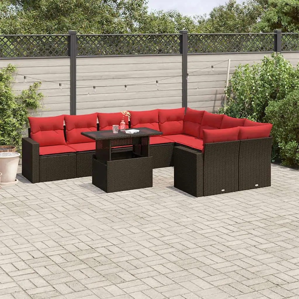 

10 Piece Outdoor Rattan Sofa Set with Cushions Brown Patio Furniture Garden Seating