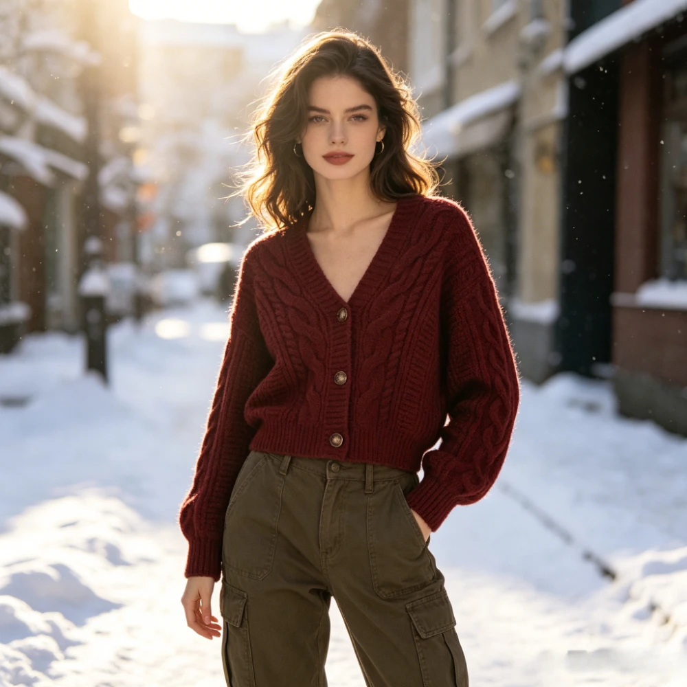 

Women Lazy Loose Knitted Cardigan School Uniform,Autumn Winter V Neck Twist Knit Coat, Versatile Campus Daily Top&Cosplay Outfit