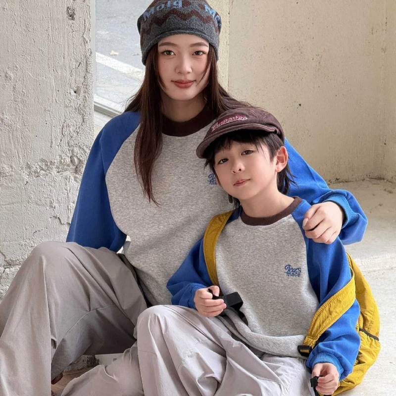 Family Matching Outfits Mom Dad Son Daughter Sweatshirt Raglan Sleeve Contrast Color Crew Neck Pullover Parent Child Autumn Tops