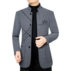 New Autumn Men Stand-up Collar Wool Blends Trench Coats Business Casual Blazers Jackets Quality Man Thicker Blazers Jackets 4XL