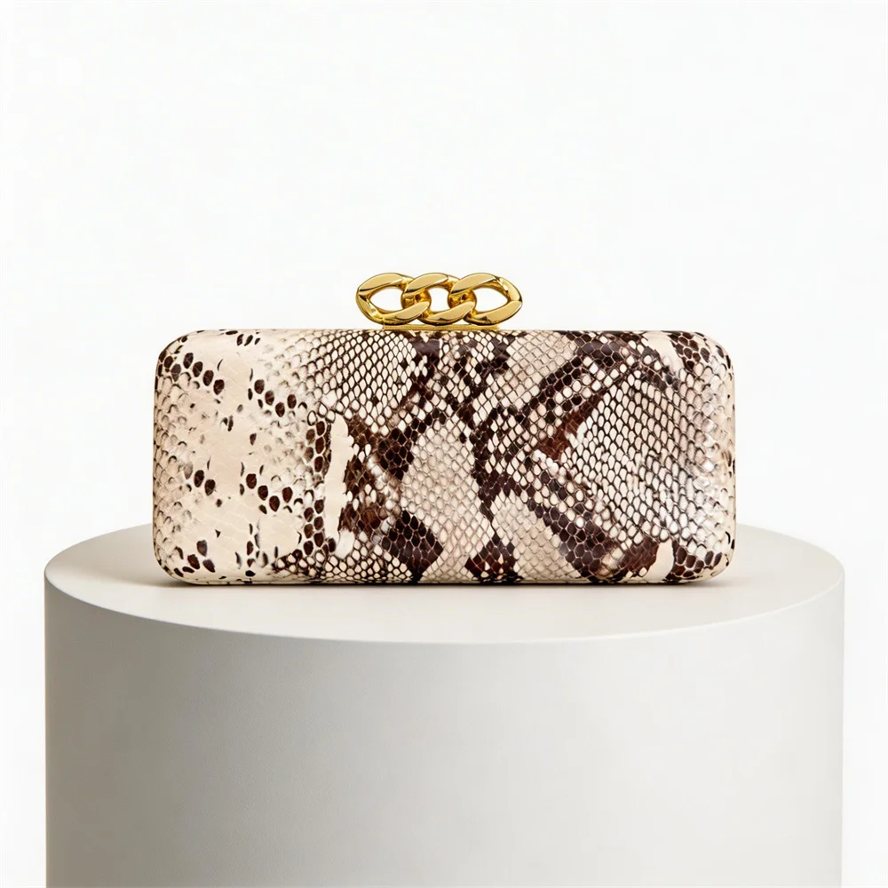 

Vintage Crossbody Wedding Party Shoulder Bag Women PU Leather Handbags Serpentine Gold Buckle Retro Snake Print Clutch Purses