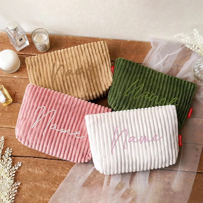 Personalized Embroidered Cosmetic Bag Bridesmaid Gift Corduroy Pouch Bag Makeup Bag Bridesmaid Proposal Makeup Organizer