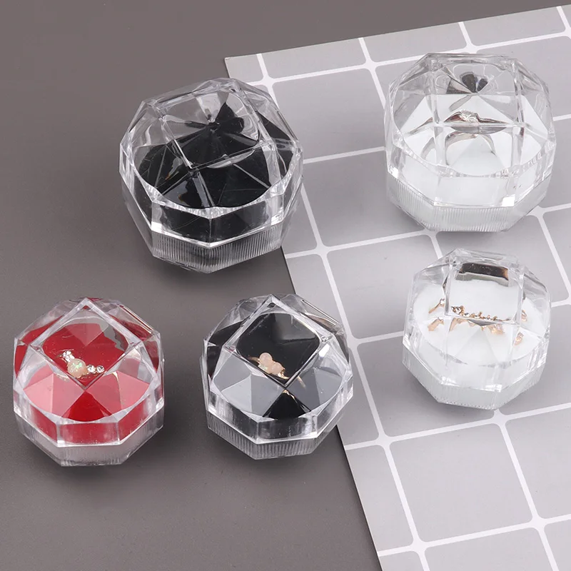 12-20PCS Acrylic Crystal Ring Boxes Storage Display Box Storage Organizer Case Clear Package Box for Wedding Jewelry Packaging