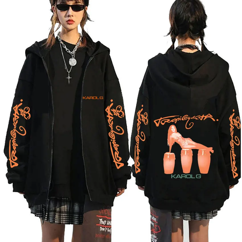 

Hot Sale Karol G Tropicoqueta 2025 Zipper Hoodie Men Women Hip Hop Fashion Pop Music Zip Up Jacket Oversized Zip Up Sweatshirt