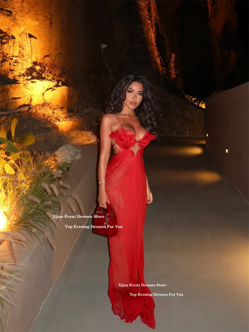 Xijun Sexy Red Chiffon Evening Dresses Spaghetti Strap Split Long Prom Dresses Backless Birthday Party Dresses 2025 Customized image 5