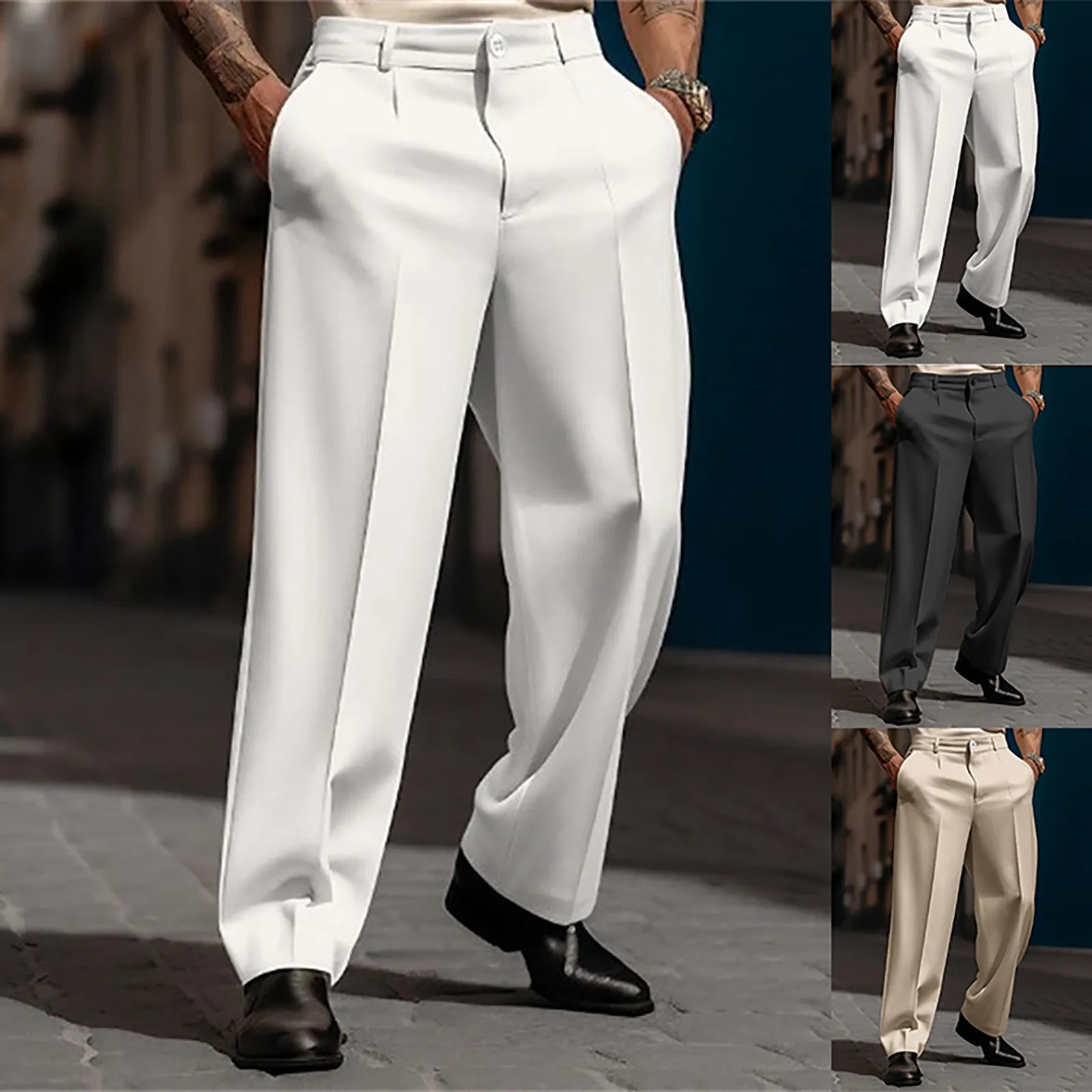 Fashion Men Casual Suit Pants Multiple buttons Mid Waist Loose Straight Trousers Spring Summer Business Soild Pant Oversized