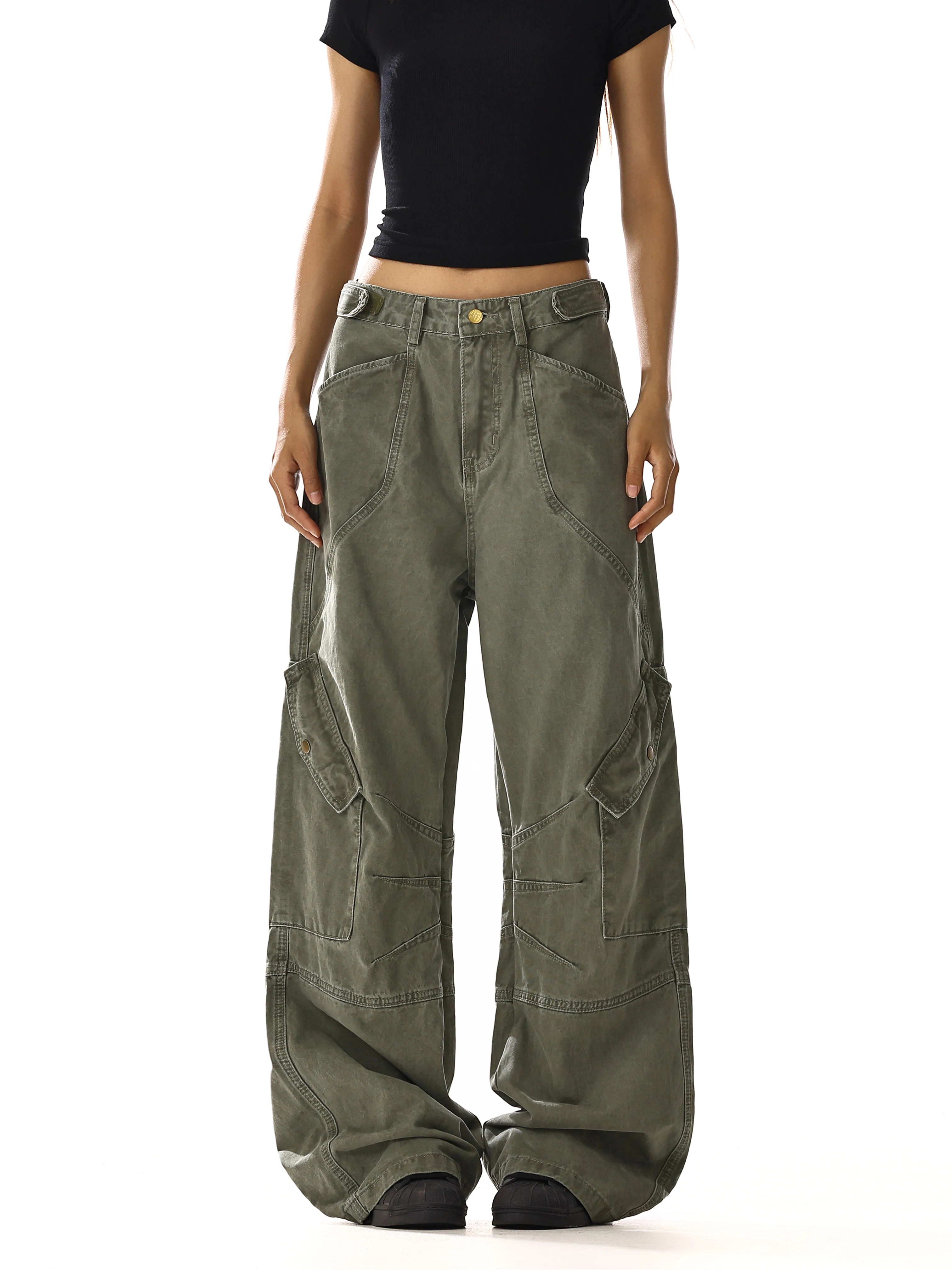 

2025 Green Jeans Women Y2K Hip Hop Vintage High Waisted Jeans Straight Streetwear Casual Loose Large Size Wide Leg Denim Pants