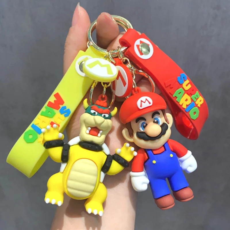 Game Super Mario Bros Keychain Cute Figure Yoshi Peach Mario Silicone Pendant Keyring Car Backpack Key Holder Decoration Jewelry