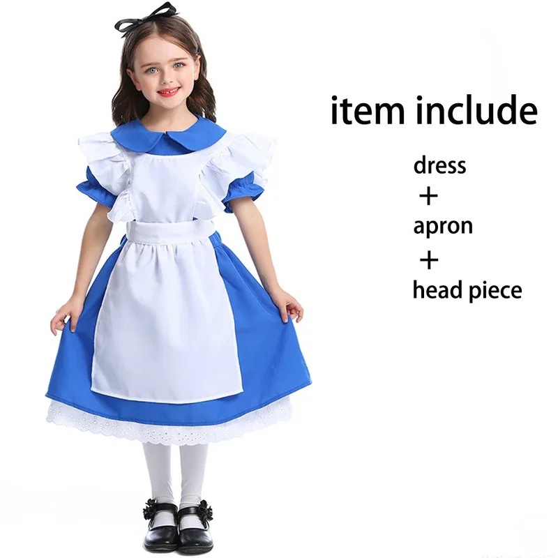 Vestido Lolita de sirvienta de Halloween para niña, disfraz de Alicia en el país de las Maravillas, disfraz de bebé, sirvienta de Cosplay, fiesta familiar, Purim, Fantasía