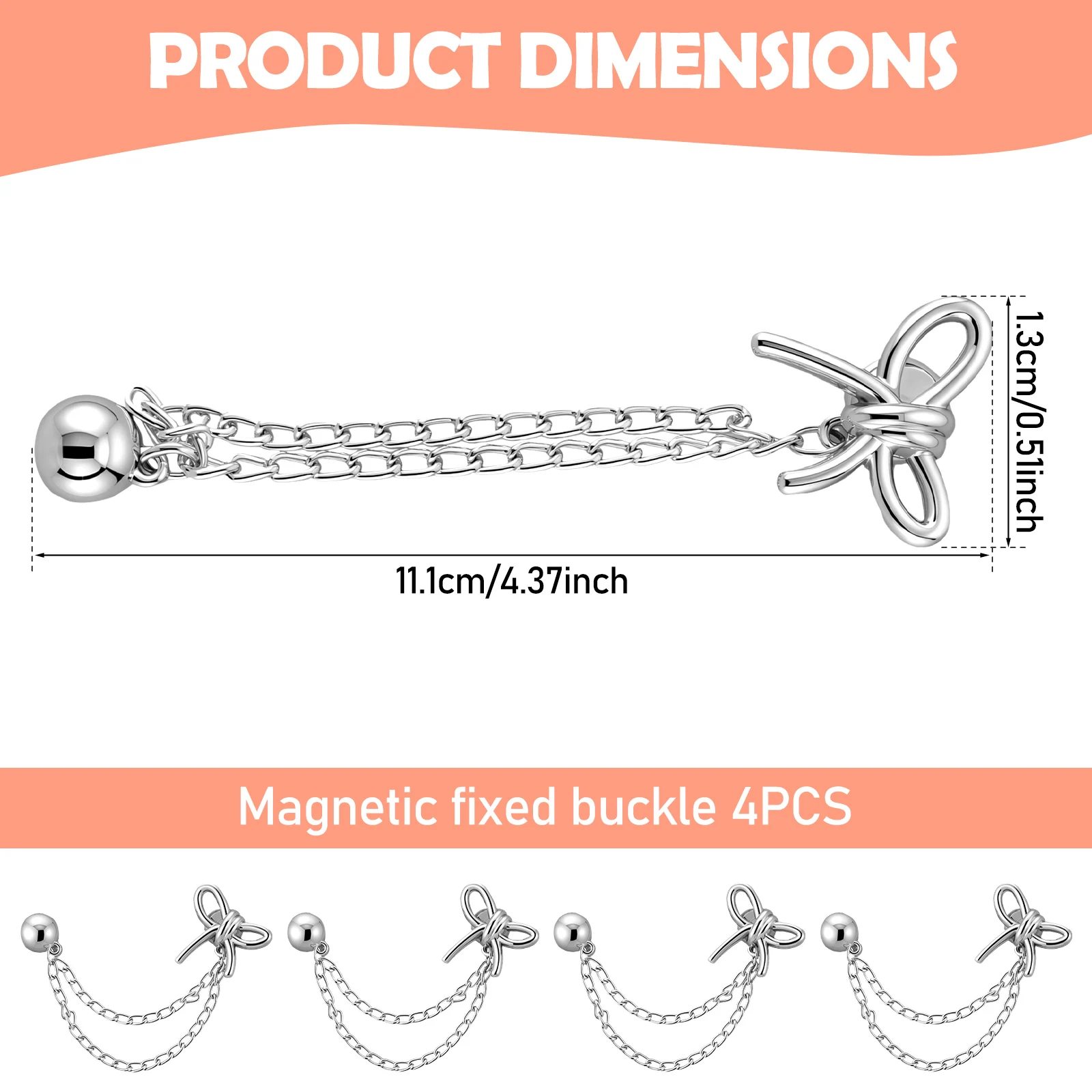 4Pcs Magnetic Clothing Clips with Chain MultiFunct Magnetic Button Clip Shortening Adjuster for Shirt Sleeves T-Shirt Hems Colla
