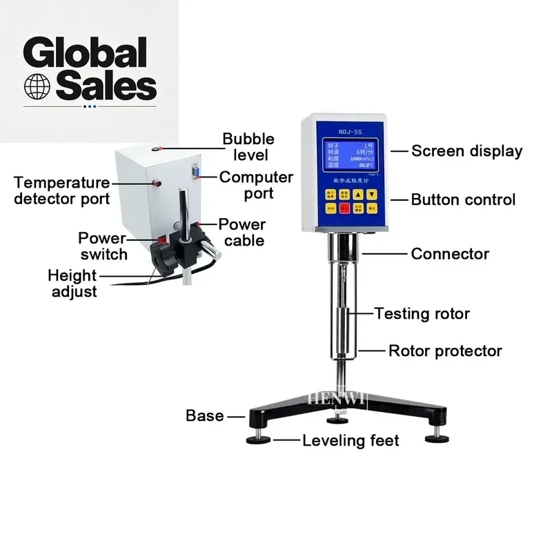 Henwi Rotational Viscometer for Lab Viscosity Testing | Digital LCD Display Viscosity Meter for Cream, Oil, and Paste Samples
