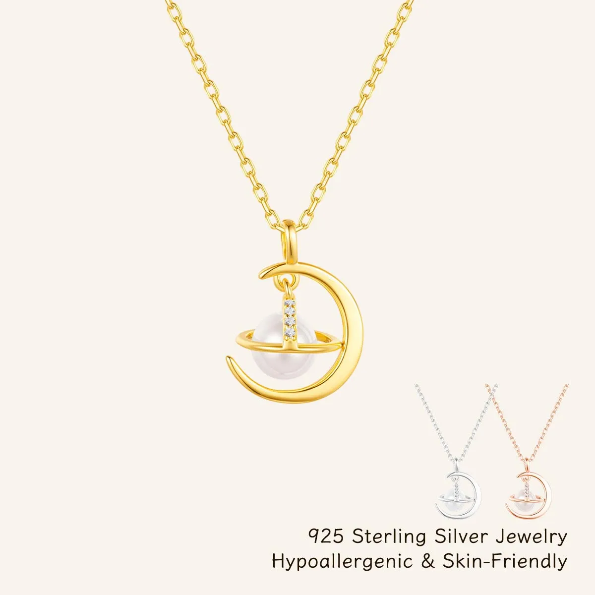 Cute Rabbit Moon Moissanite Necklace Chain For Girl 925 Sterling Silver Planet Pearl Pendant Daily Party Jewelry Birthday Gift