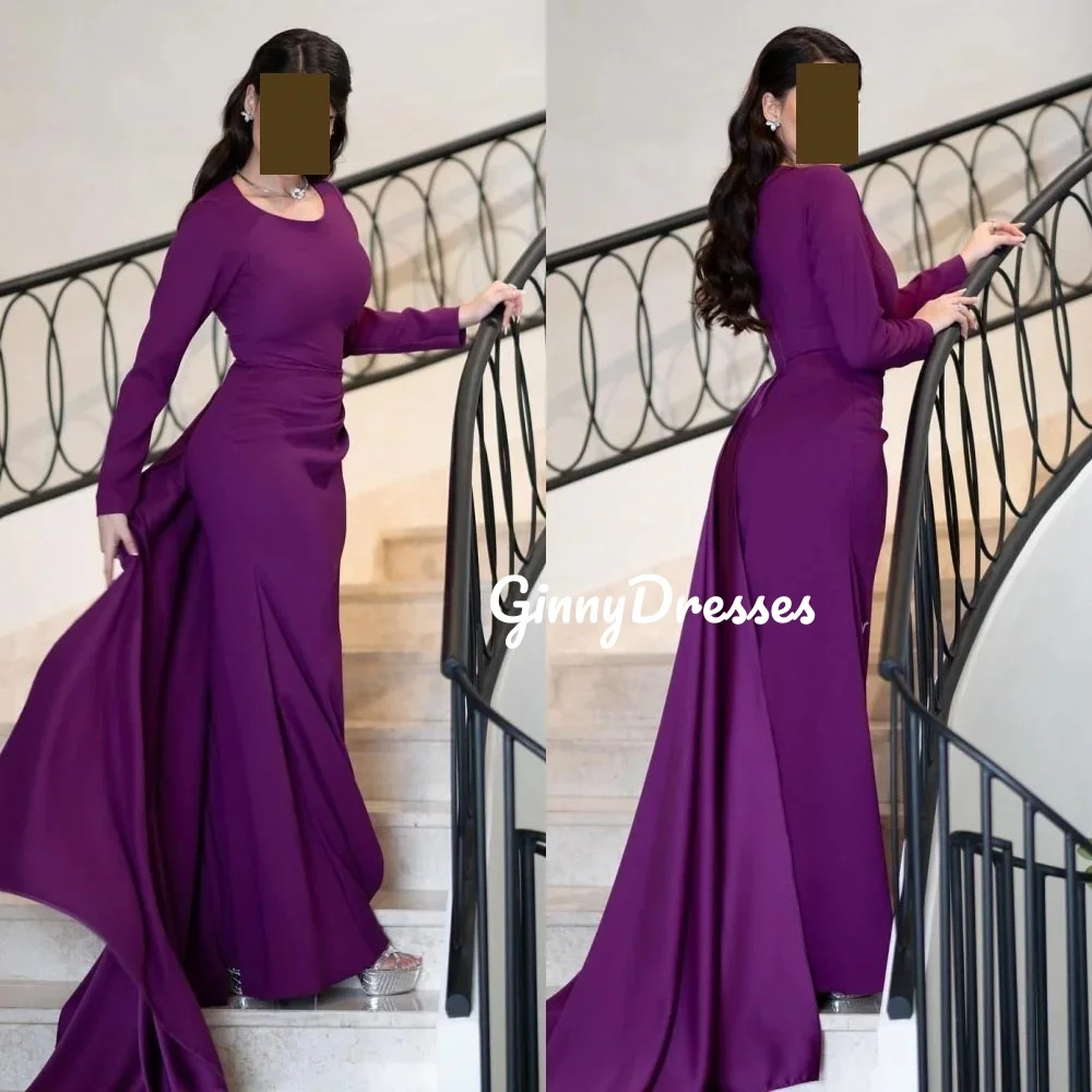 

Индивидуальное платье трапециевидной формы с овальным вырезом для свадебной вечеринки длиной до пола, с рюшами на молнии и длинными рукавами, торжественное платье