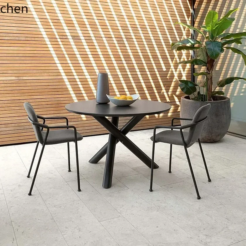 DSAoutdoor coffee table courtyard balcony rattan solid wood rock slab living room leisure villa B & B