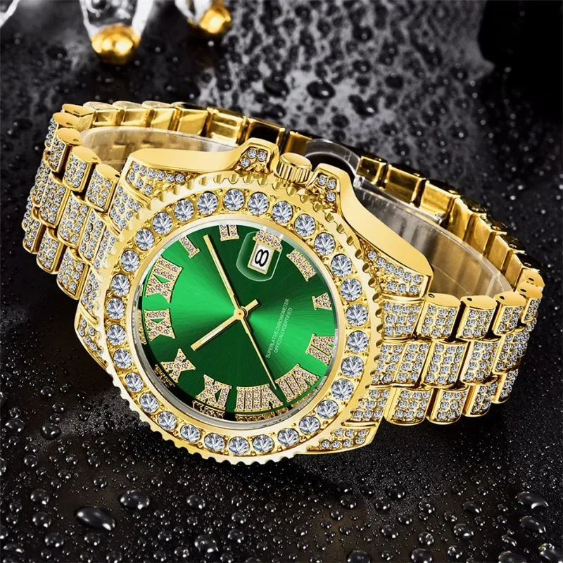 Hip Hop Man Watch Fashion Luxury Full Diamond Date Quartz Men's Watches