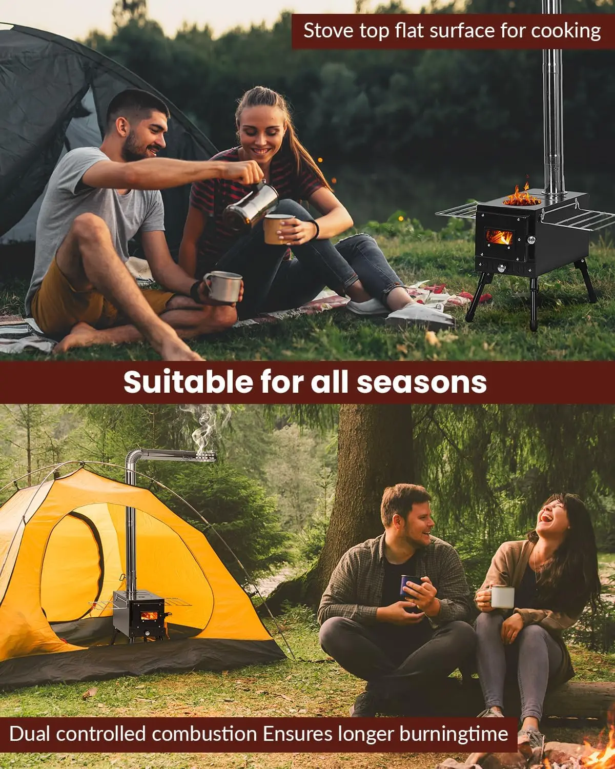 Stove, Outdoor Wood Burning Stove, Camping stove, Portable Tent Stove with Heat Control Stovepipe & Elbow pipe for Outdoor