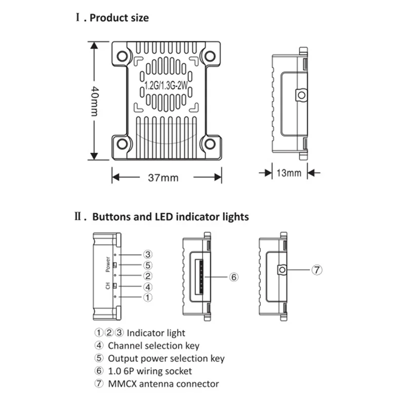 EDT-1.2G/1.3G 2W Pemancar Video VTX Daya Tinggi 3 Gigi Dapat Disesuaikan untuk RC FPV Drone Sayap Tetap Jarak Jauh DIY