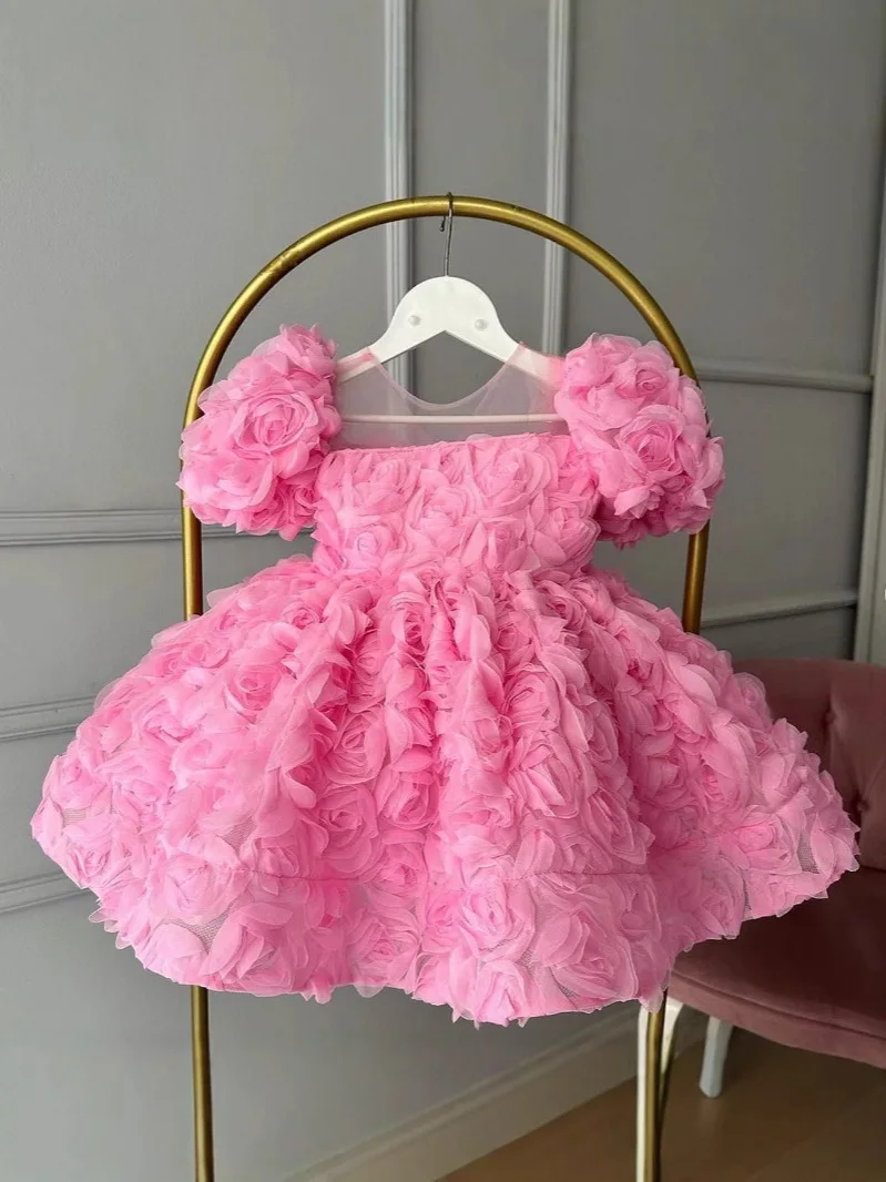 Baby Girls' Dress Wedding Birthday Party new year 2025 Children's Pink Rose Bareback French Princess Sweet Girls' Ball Dress