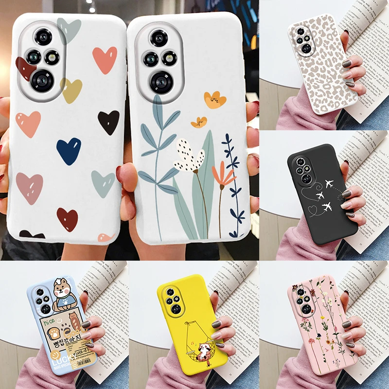 Beautiful Flowers For Honor 200 Pro Case Cute Heart Leopard Print Cover Soft Silicone Matte Protective Funda For Honor 200Pro