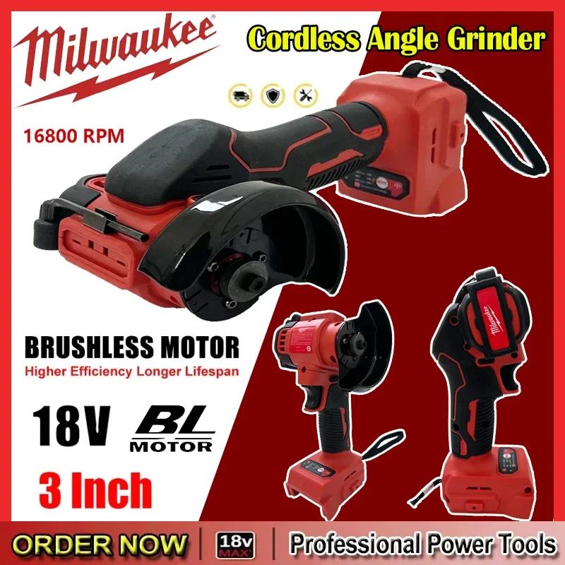 Milwaukee 18V Battery Cordless Angle Grinder 3 Inch Polishing Machine Mini Diamond Cutting Grinding Cut OFF Tools