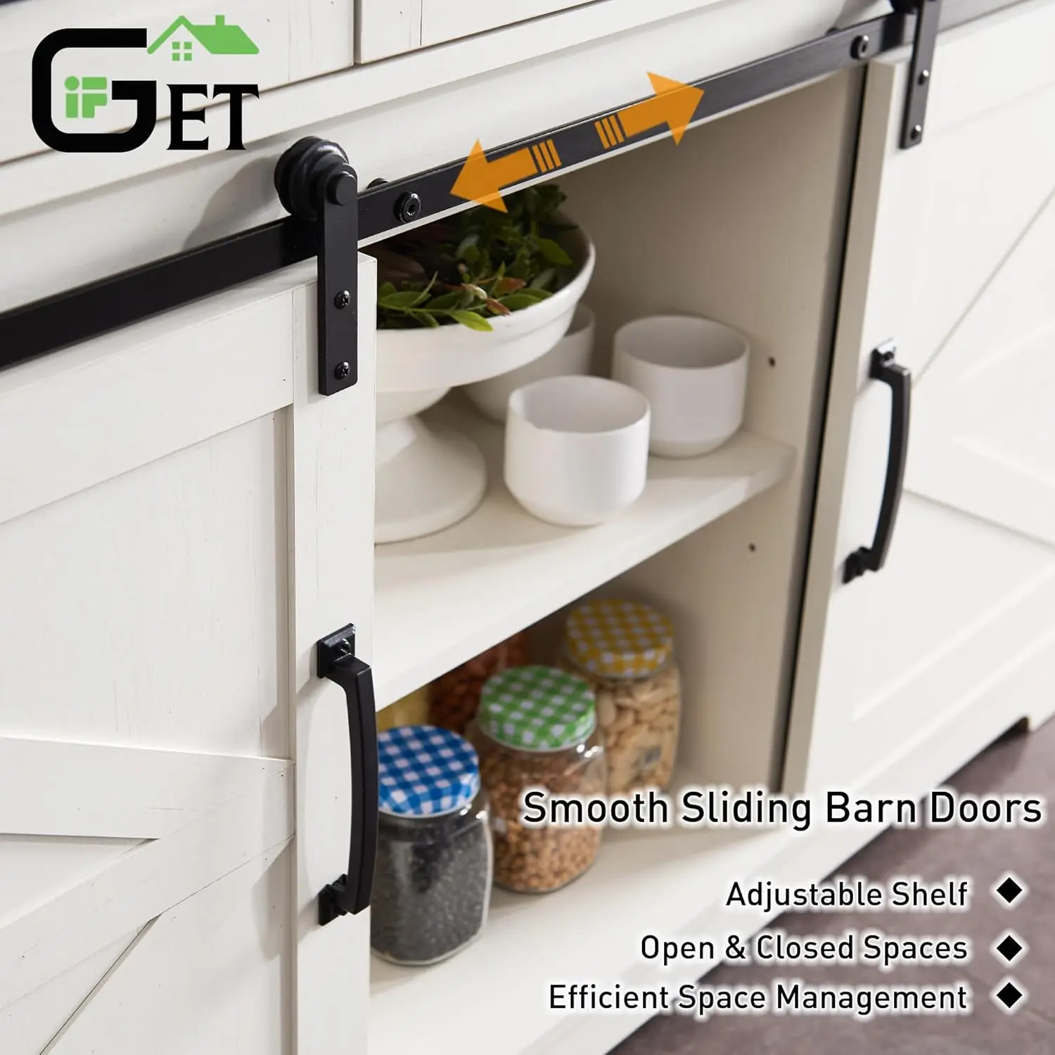 Farmhouse Buffet Cabinet, 53” Sideboard with 3 Drawers, Rustic White Storage Cabinet with Sliding Barn Door for Dining Room, Kit