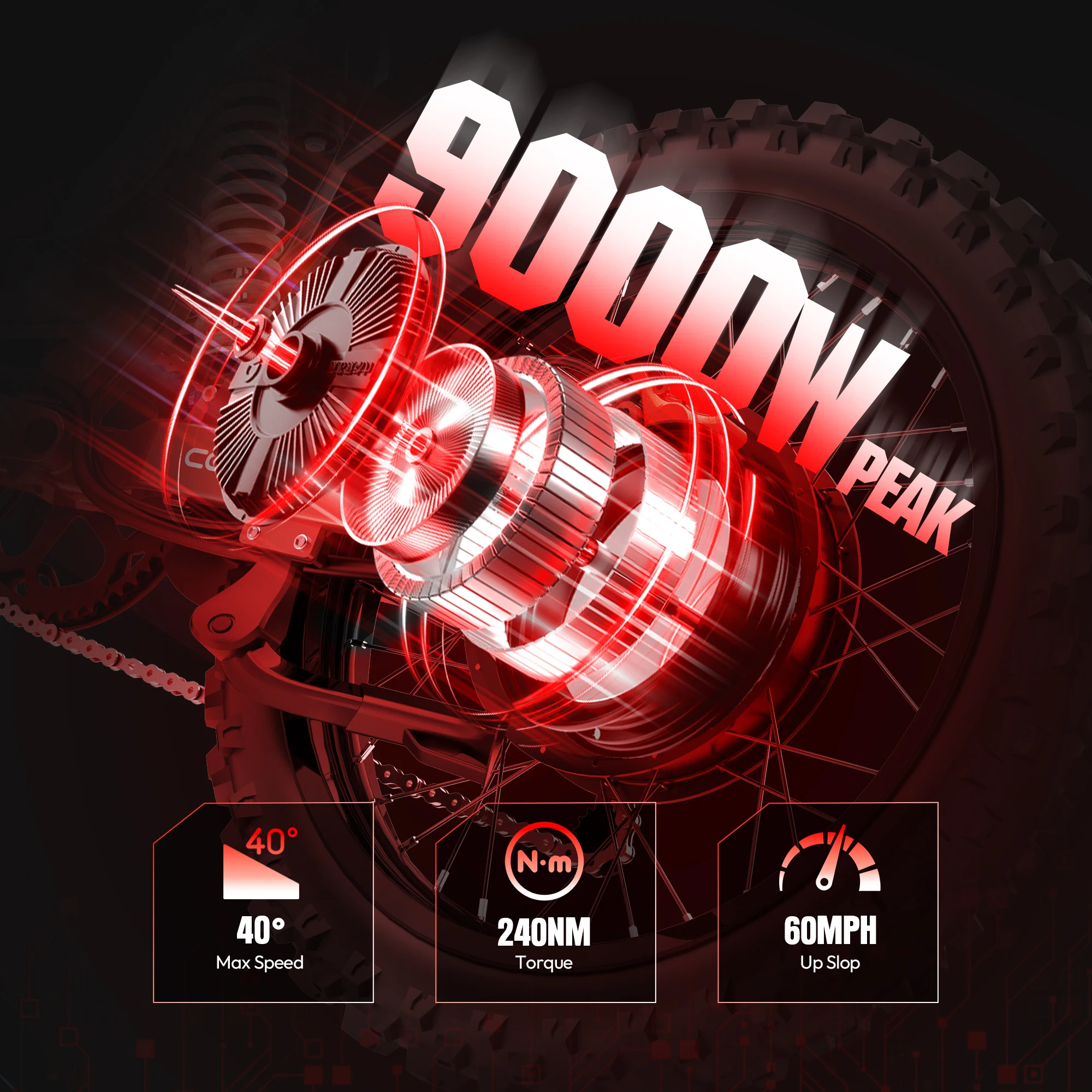 COSWHEEL NEW R19 Electric Cycle 72V 40AH 96km/h Lithium Battery Adult Mountain Ebike 9000W Mountain Electric Men's Moped Road E Trucks - view 3