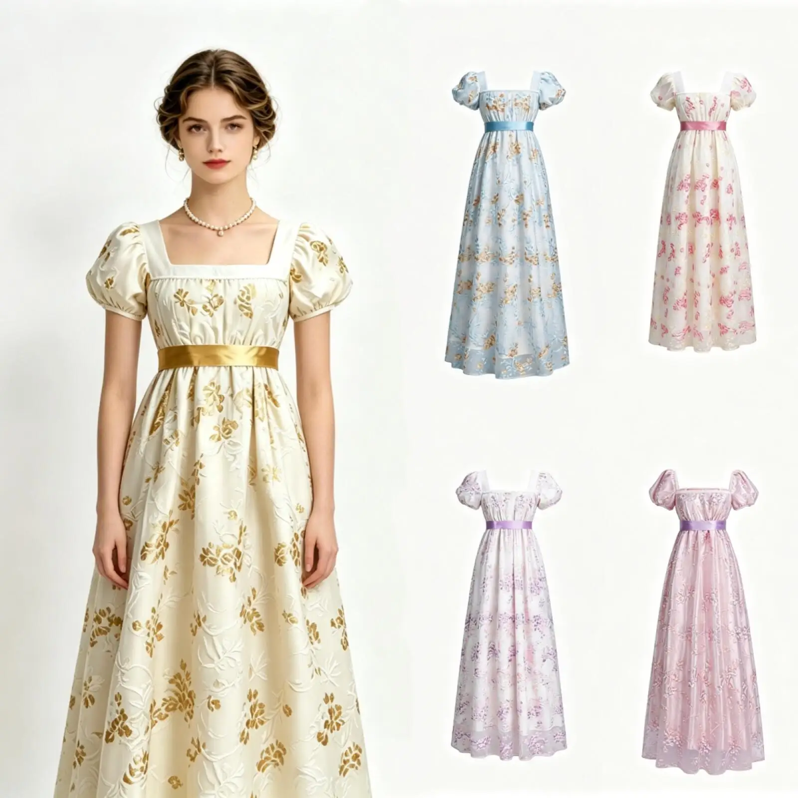 Cosplay Stickerei Regency-Kleid Kostüm Viktorianisches Hochgeschnittenes Teeparty-Kleid Halloween Ballkleid