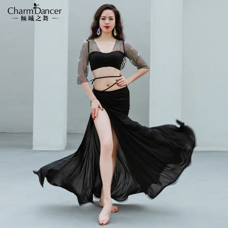 New Belly Dance Wide-leg Pants Two-color Double-layer Split-ended Dance Pants Body Rhyme Training Modern Dance Practice Clothes