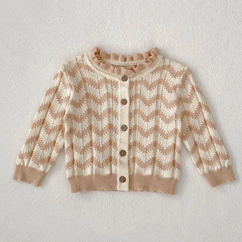 

2024 New Autumn Newborn Baby Girls Sweater Coat Long Sleeved Stripes Cardigan Infant Baby Girls Knitting Cardigan Sweater