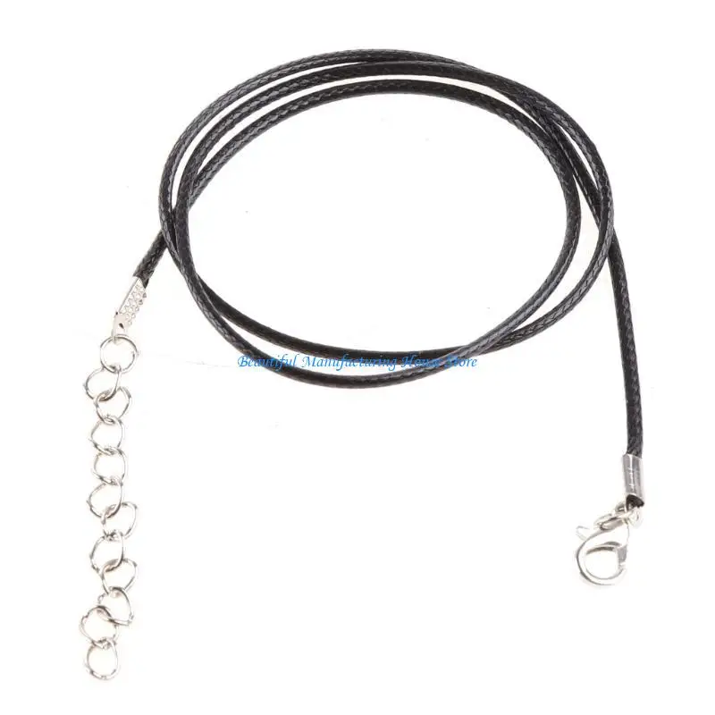 E56A 18'' Clasp Chain Black Rubber Rope Cord Wax Rope Cord Necklace for w/ Lobster Cl