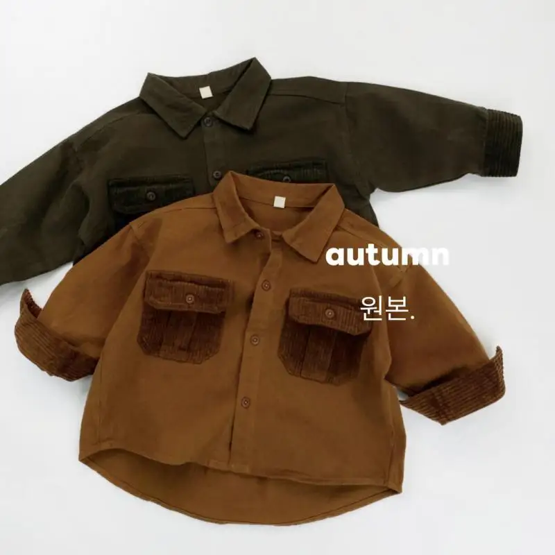 

2025 Autumn New Children Long Sleeve Shirts Fashion Boys Lapel Cargo Shirts Solid Baby Girls Casual Cardigan Cotton Kids Clothes