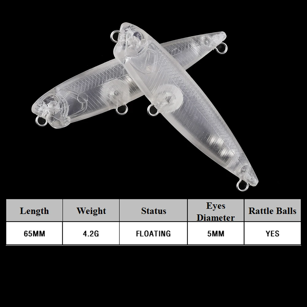 Chan’sHuang 20PCS Unpainted Blanks Bait 65mm 4.2g Floating Topwater Rattle Pencil DIY Handmade Artificial Fishing Lure Tackle
