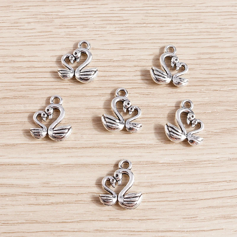 Tusember 30 Stück 13*15mm Legierung Schwanenpaar-Anhänger für Halsketten Ohrringe Handgemachte Modeschmuck-Herstellung Zubehör – Detail 3