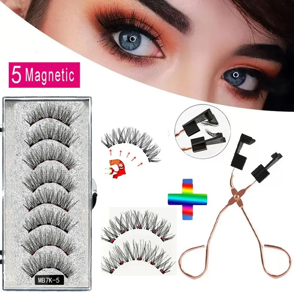 Pestañas postizas 3D con pinzas para mujer, 8 piezas naturales, 5 imanes, extensión de pestañas