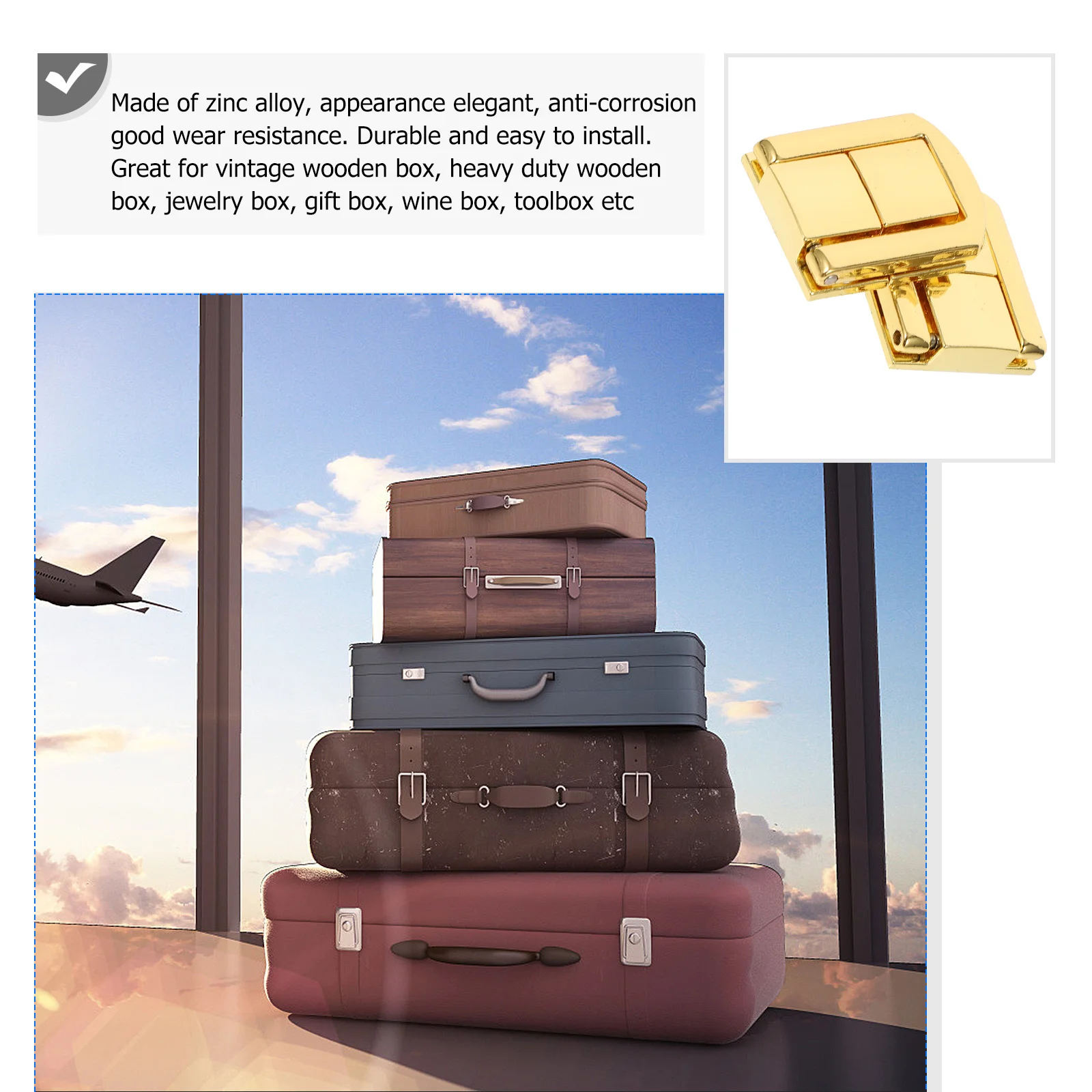 

10Pcs Box Latch Zinc Alloy Exquisite Toggle Lock for Vintage Wooden Jewelry Gift Wine Case Trunk Chest Hasp