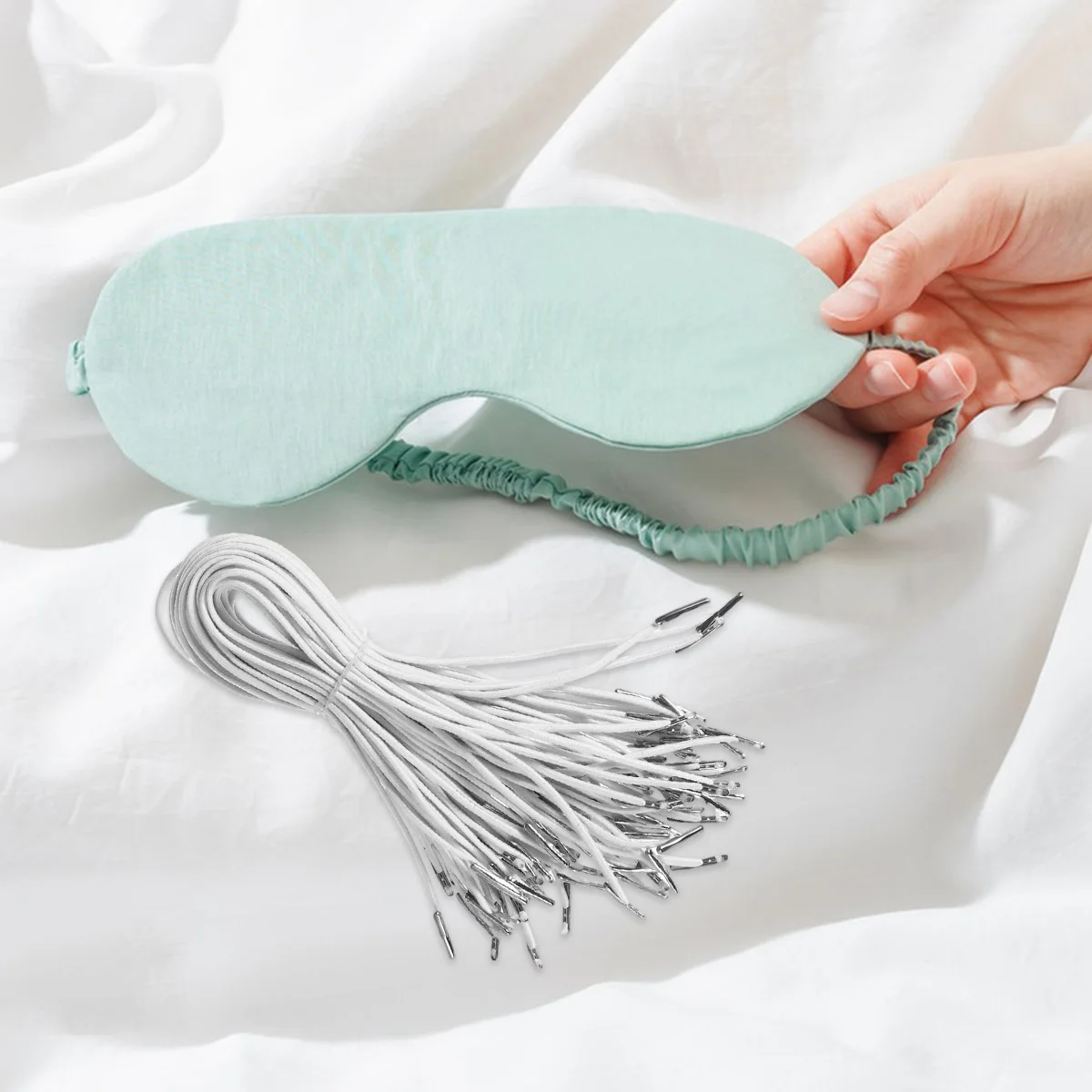 

100Pcs Elastic Barbed Cords White Strong Stretch Round String Smooth Metal Barbs for Mask Making Book Binding Craft DIY Crafts